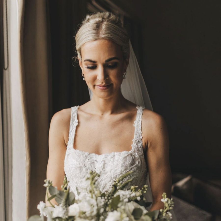Real Bride - Lucy wearing Indi block heels