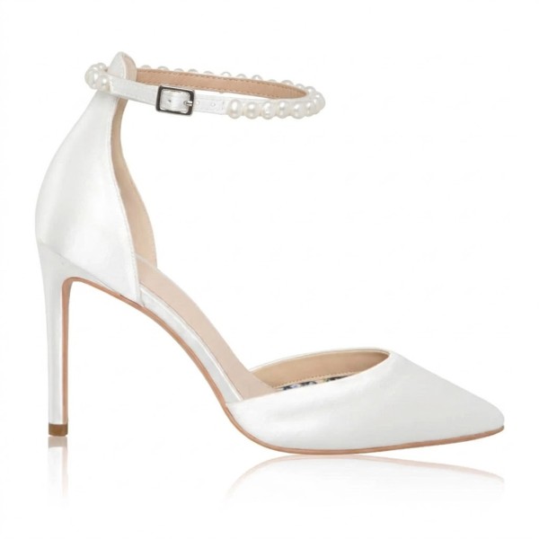 Perfect Bridal Ella Dyeable Ivory Satin Keshi Pearl Ankle Strap Court Shoes