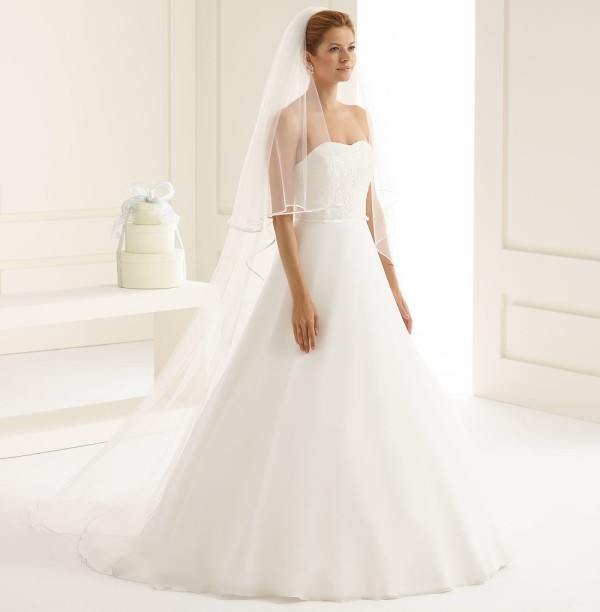 Bianco Ivory Two Tier Satin Edge Chapel Veil S208