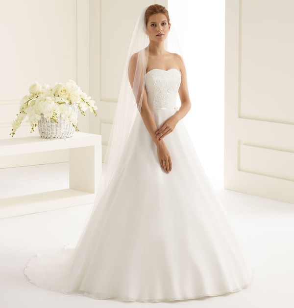 Bianco Elfenbein Plain einstöckigen bodenlangen Schleier mit Schnittkante S227