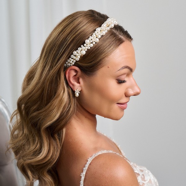 Bella fascia da sposa in oro con perle d'acqua dolce