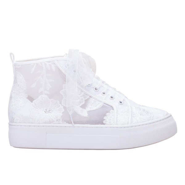 Perfect Bridal Cameron Ivory Floral Lace High Top Platform Trainers