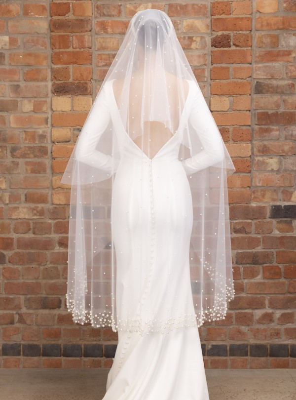 Perfect Bridal Ivory Two Tier Heavily Embellished Pearl Waltz Length Veil