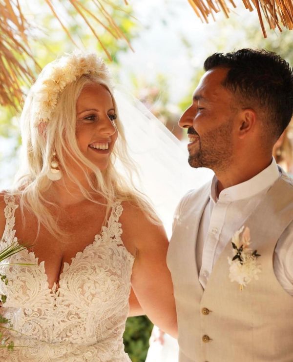 Real Bride Ursula wearing Siren bracelet and Paradise earrings