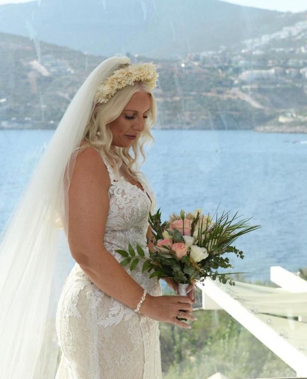 Real Bride Ursula wearing Siren bracelet and Paradise earrings