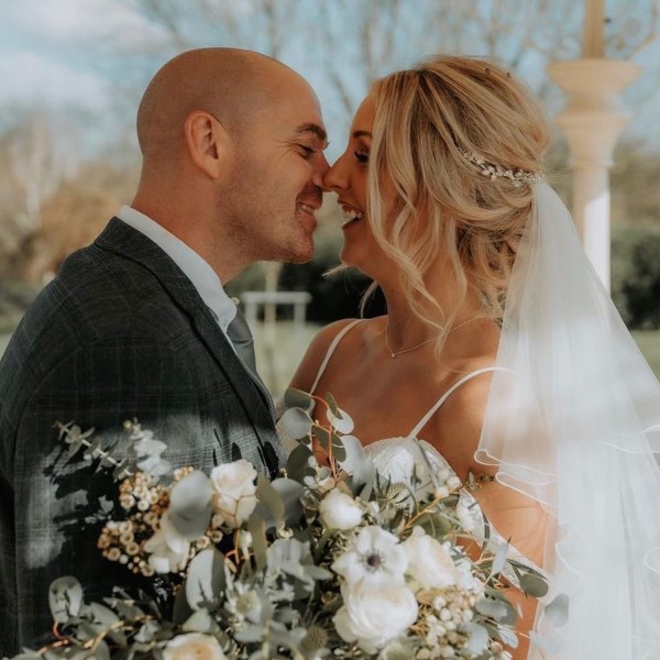 Real Bride Emma wearing Isla block heel sandals