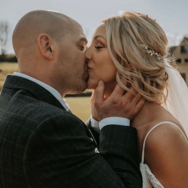 Real Bride Emma wearing Isla block heel sandals