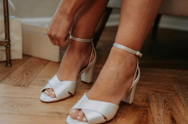 Real Bride Emma wearing Isla block heel sandals