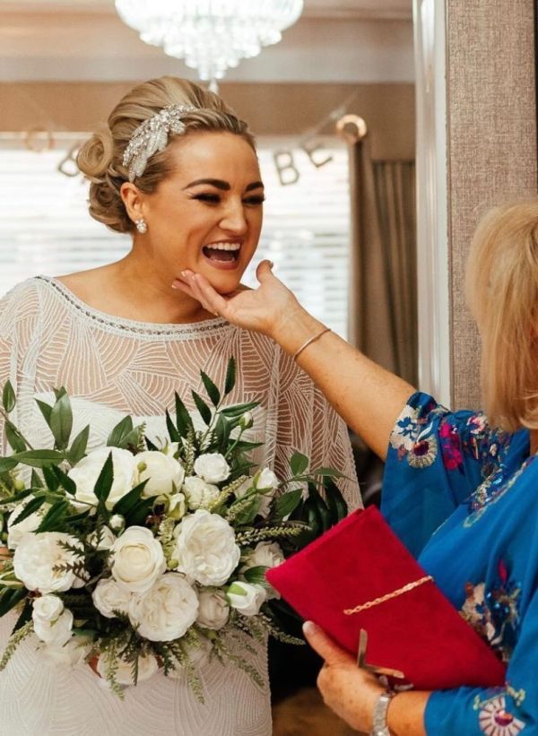 Real Bride Laura wearing Ava Earrings