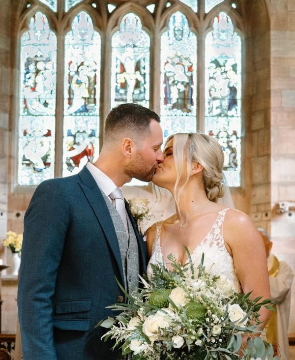 Real Bride Lauren wearing Clara block heels