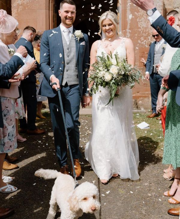 Real Bride Lauren wearing Clara block heels