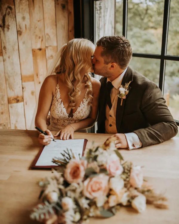 Real Bride Melissa wearing Indi block heels