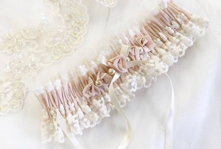 Rhapsody Blush Silk and Ivory Tulle Garter