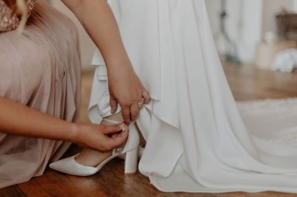 Photo of Perfect Bridal Indi Dyeable Ivory Satin Block Heel Ankle Strap Court Shoes uploaded by A on 11th October 2022