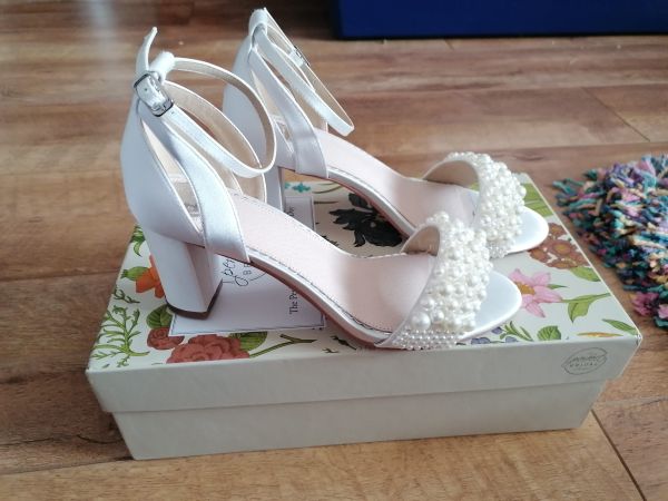 Photo of Perfect Bridal Carrie Ivory Satin Pearl Block Heel Bridal Sandals uploaded by C on 24th August 2022
