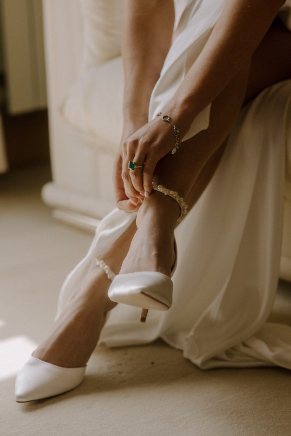 Photo of Perfect Bridal Ella Mid Dyeable Ivory Satin Keshi Pearl Ankle Strap Court Shoes uploaded by C on 24th June 2024