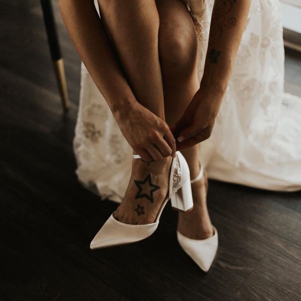 Photo of Perfect Bridal Indi Dyeable Ivory Satin Block Heel Ankle Strap Court Shoes uploaded by C on 20th April 2021