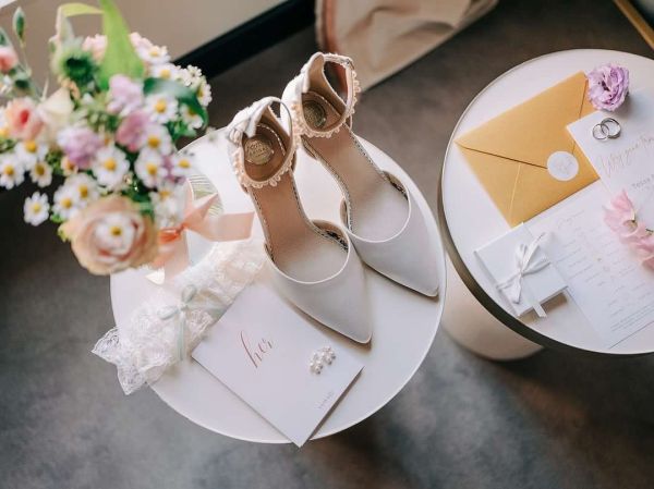 Photo of Perfect Bridal Ella Dyeable Ivory Satin Keshi Pearl Ankle Strap Court Shoes uploaded by E on 8th June 2023