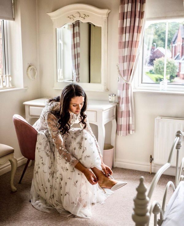 Photo of Perfect Bridal Eliza Dyeable Ivory Satin Embellished Ankle Strap Kitten Heels uploaded by H on 31st March 2021