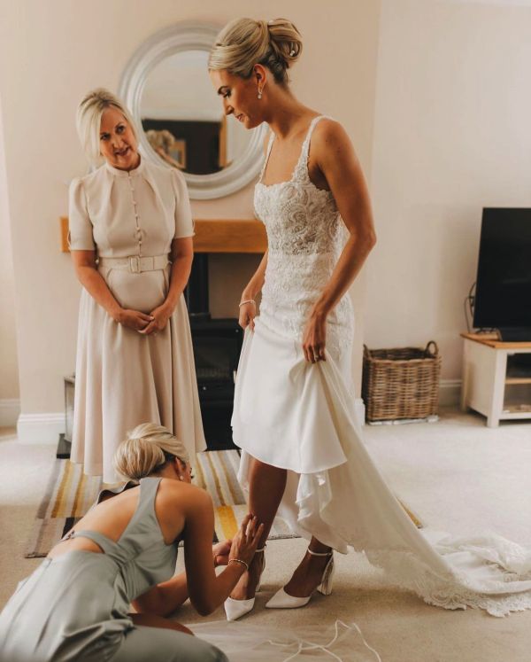 Photo of Perfect Bridal Indi Dyeable Ivory Satin Block Heel Ankle Strap Court Shoes uploaded by L on 18th November 2022