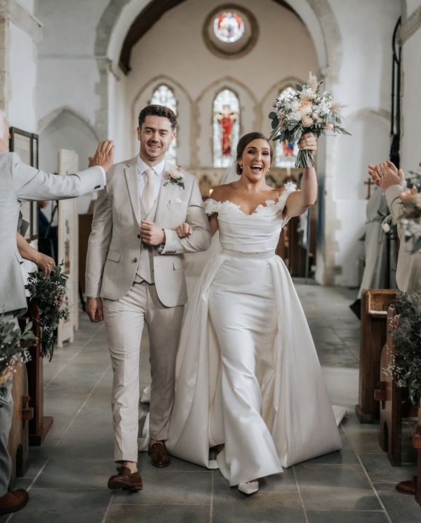 Photo of Rainbow Club Maya Dyeable Ivory Satin Pearl Block Heel Ankle Strap Court Shoes uploaded by M on 24th July 2023