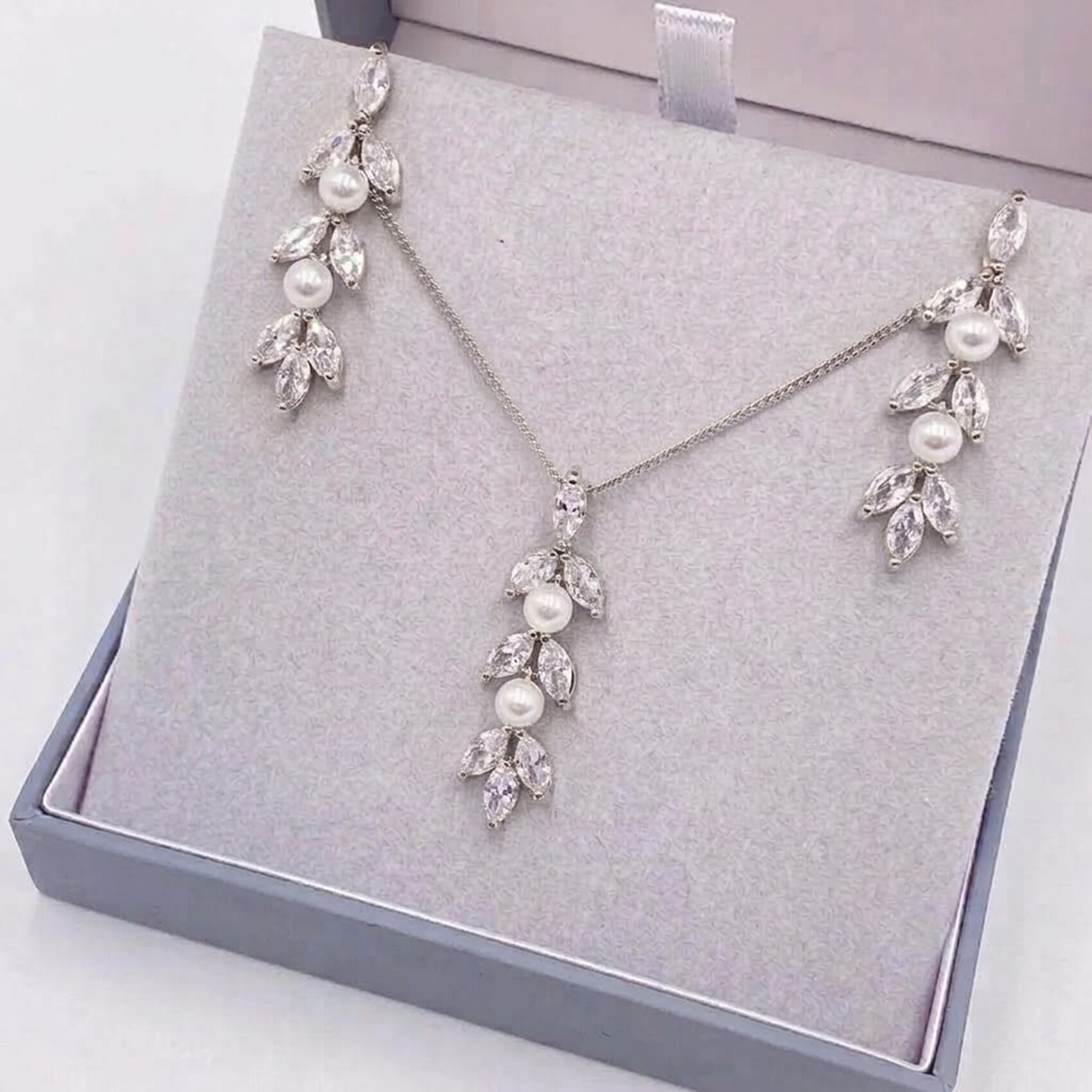 Amalia Cubic Zirconia and Pearl Bridal Jewelry Set