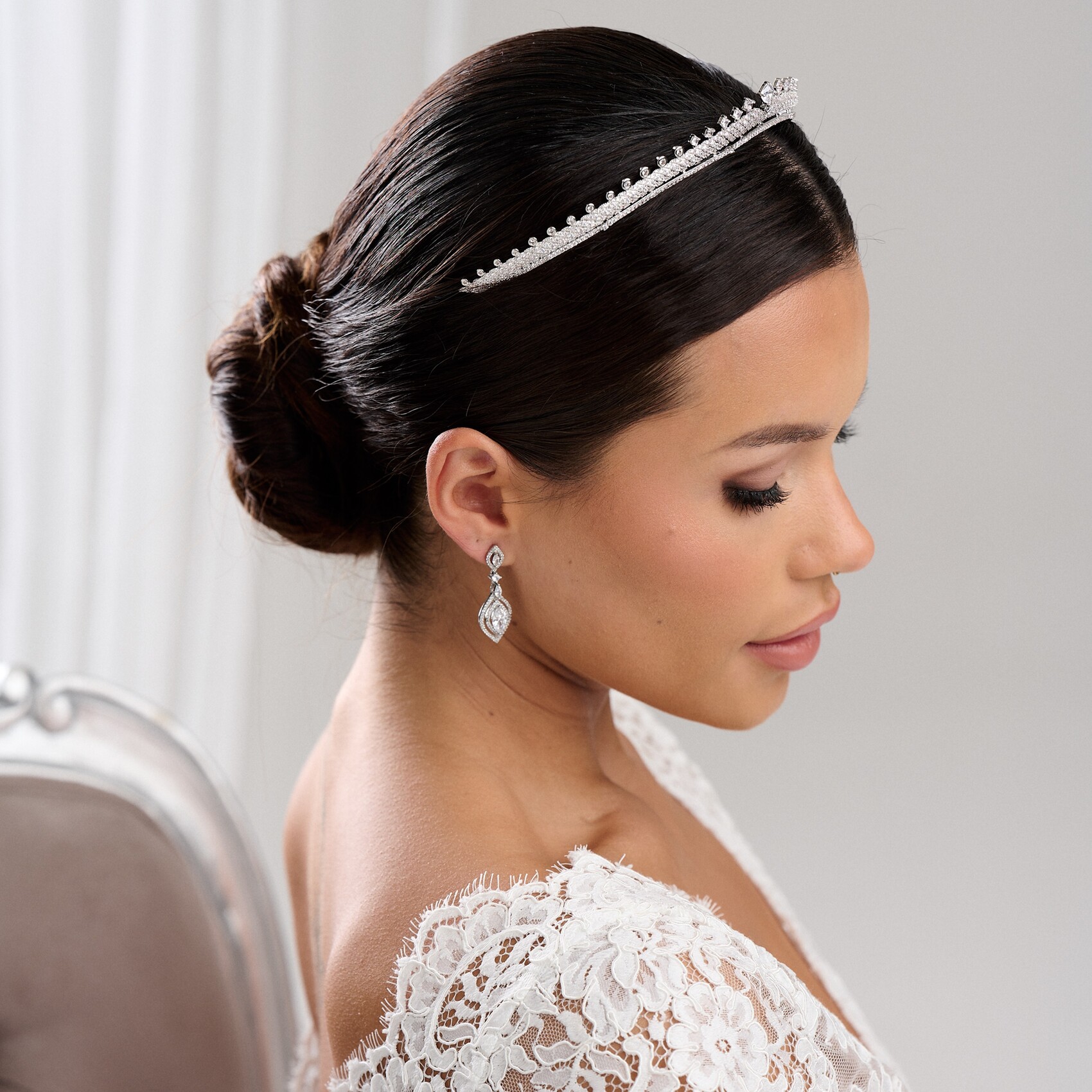 Olympia Vintage Inspired Low Crystal Bridal Tiara