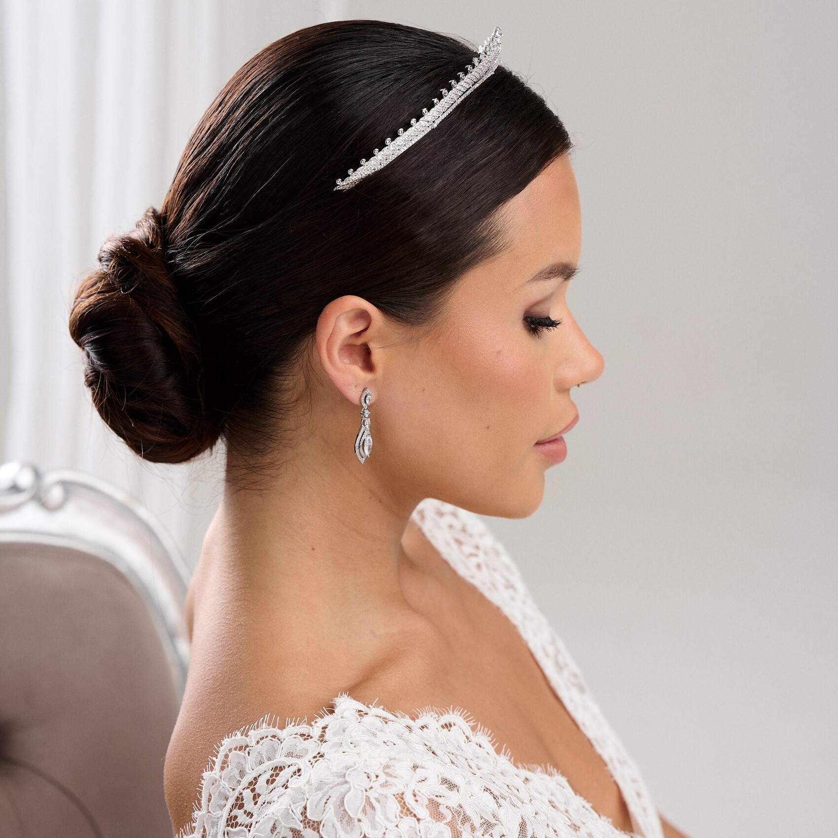 Olympia Vintage Inspired Low Crystal Bridal Tiara