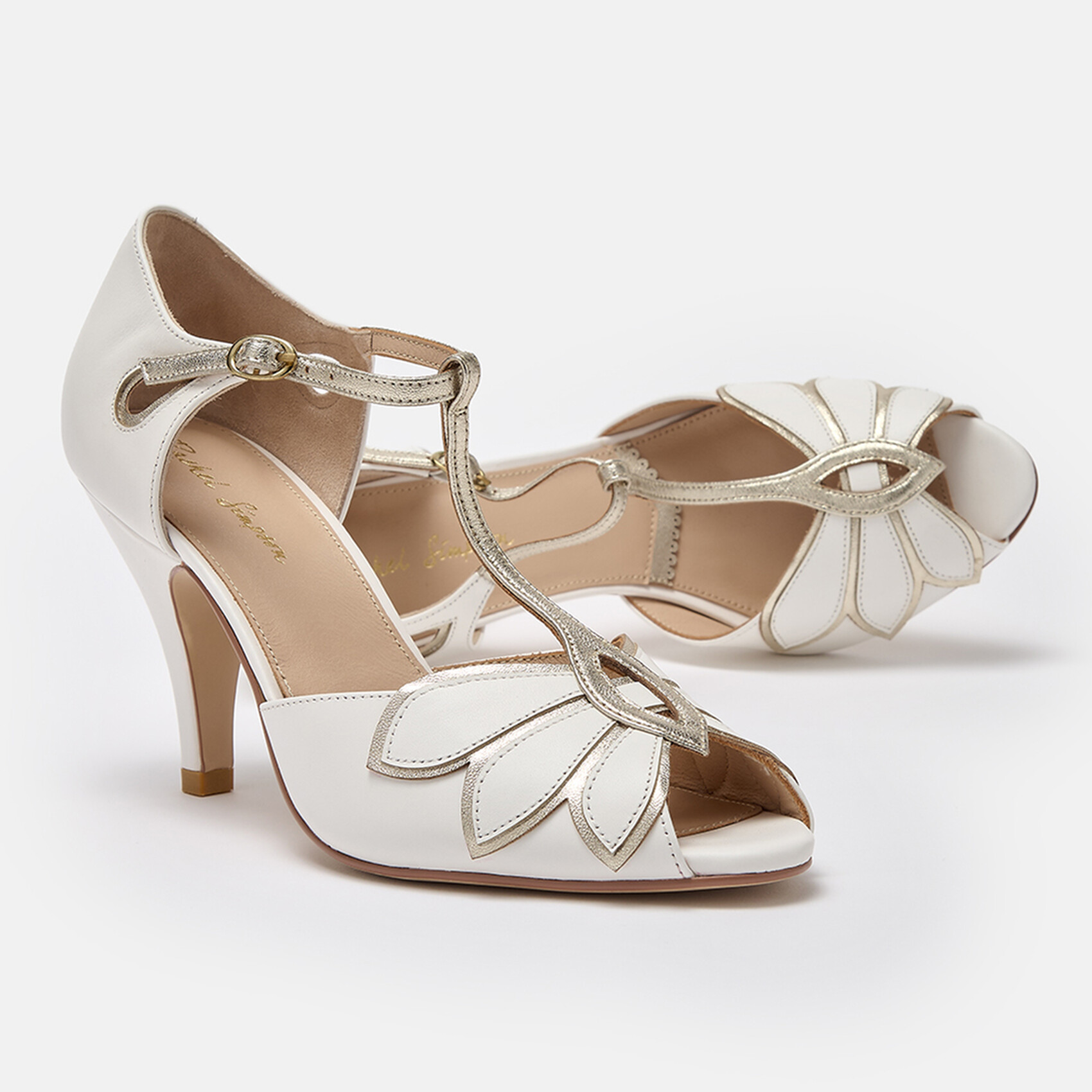 Rachel Simpson Mimosa Ivory Leather Vintage T-Bar Wedding Shoes