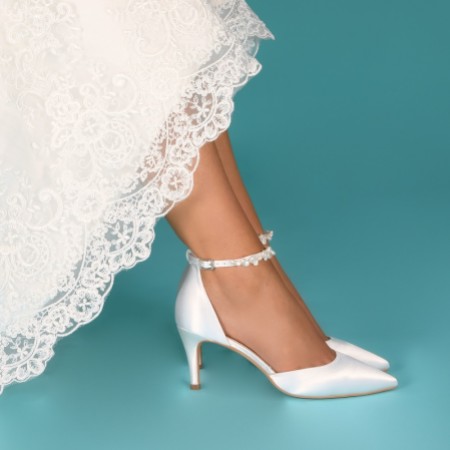 satin ivory block heels
