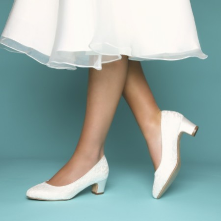 ivory satin block heel