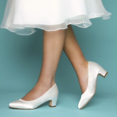 ivory satin block heel