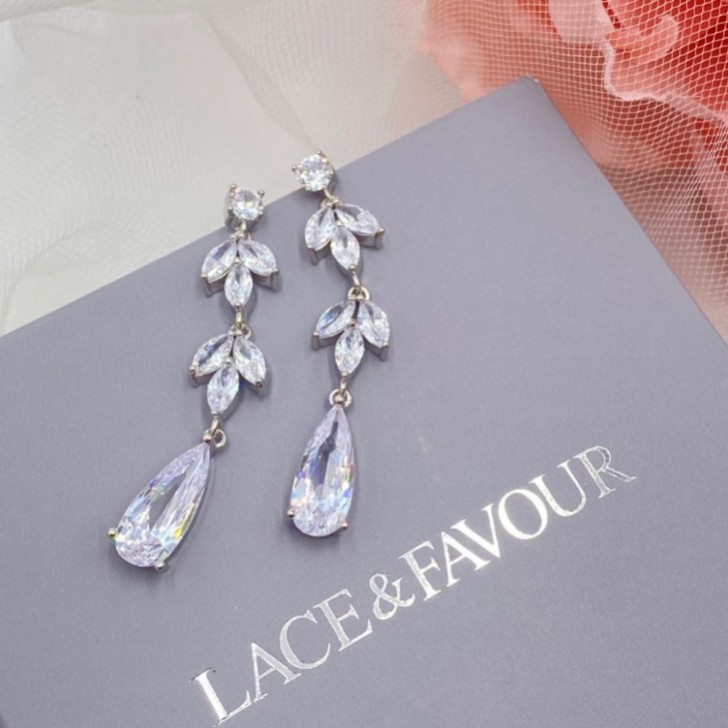 Radiance Silver Long Cubic Zirconia Drop Earrings 