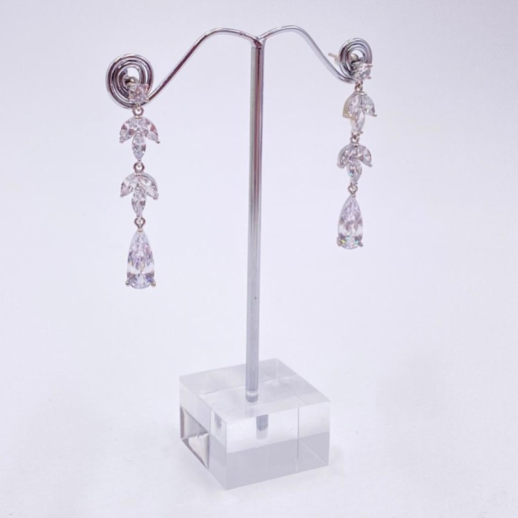 Radiance Silver Long Cubic Zirconia Drop Earrings 