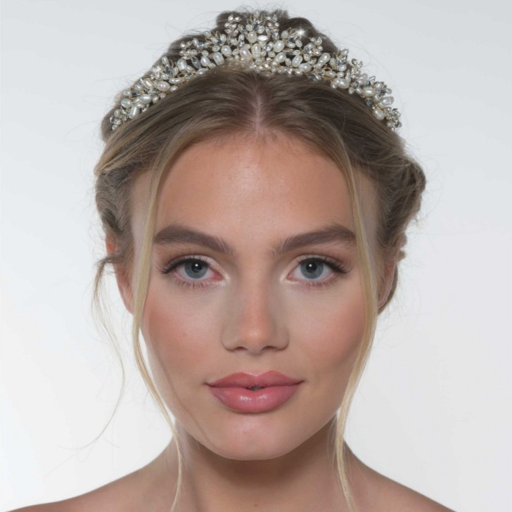 Acacia Gold Crystal Leaves and Freshwater Pearl Tiara
