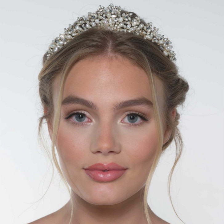 Acacia Gold Crystal Leaves and Freshwater Pearl Tiara