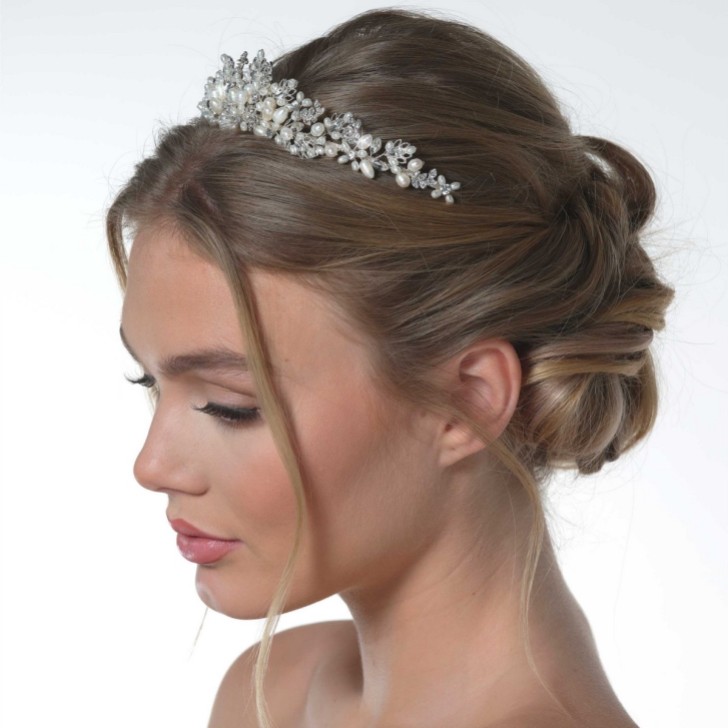 Acacia Silver Crystal Leaves and Freshwater Pearl Tiara