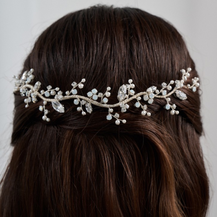 Adeline Opal Crystal and Pearl Wedding Hair Vine