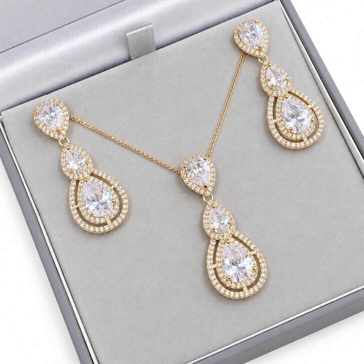 Conjunto de joias de noiva em cristal de inspiração vintage Alessandra Gold