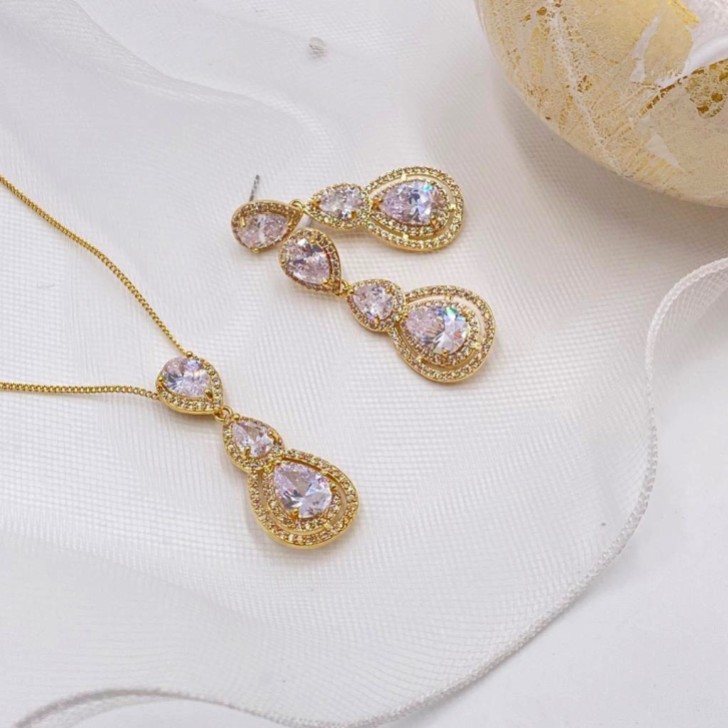 Alessandra Gold Vintage Inspired Crystal Bridal Jewelry Set
