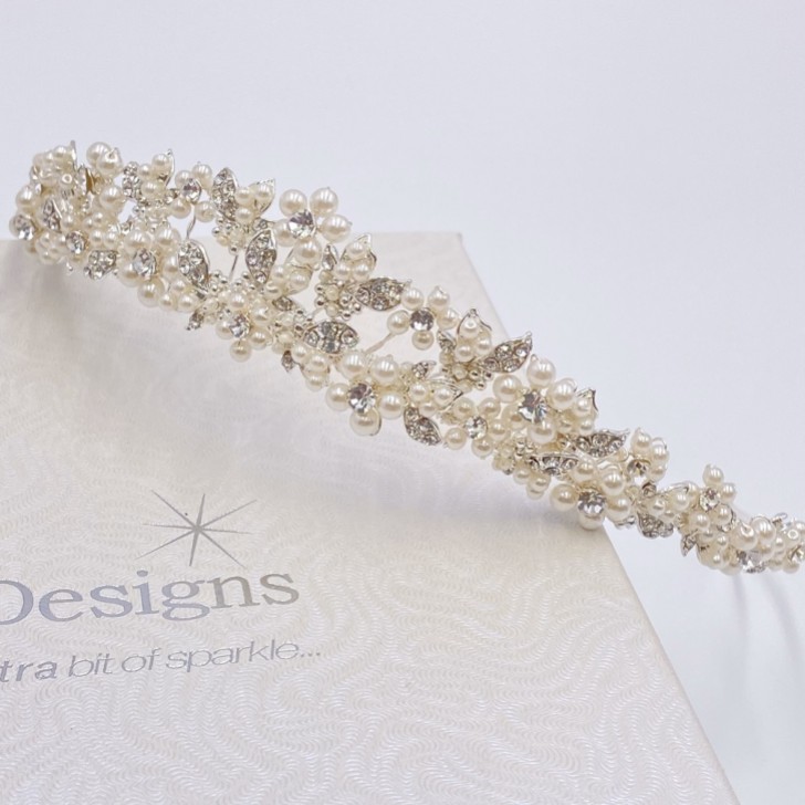 Alicia Dainty Floral Pearl and Crystal Bridal Tiara