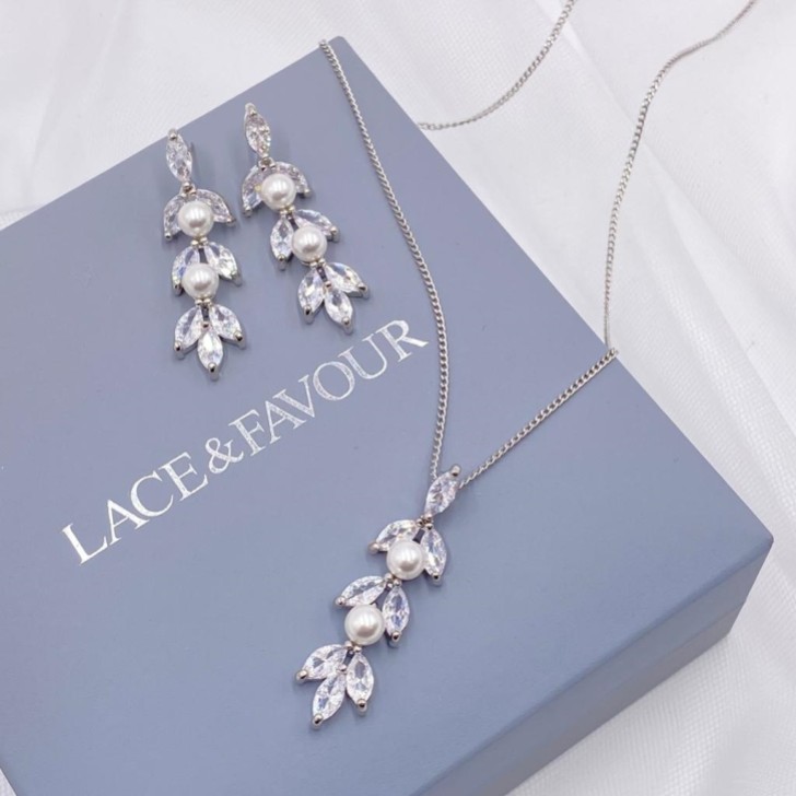 Amalia Cubic Zirconia and Pearl Bridal Jewellery Set