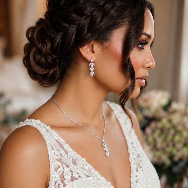 Amalia Cubic Zirconia and Pearl Bridal Jewellery Set