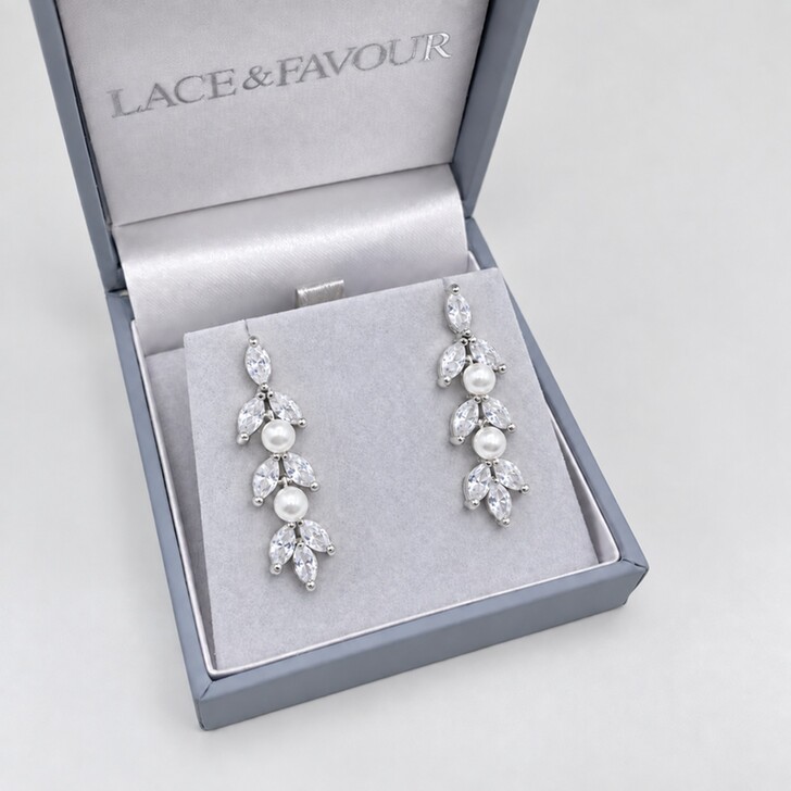 Amalia Silver Cubic Zirconia and Pearl Drop Earrings