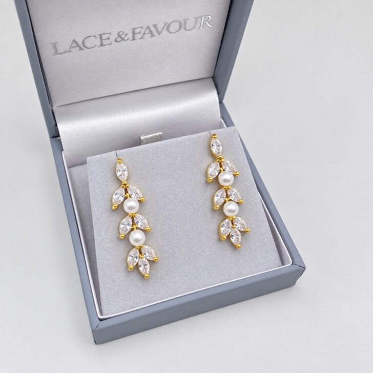 Amalia Gold Cubic Zirconia and Pearl Drop Earrings