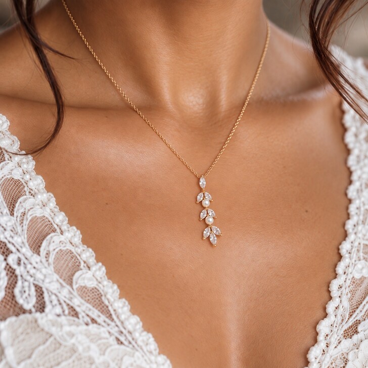 Amalia Gold Cubic Zirconia and Pearl Pendant Necklace
