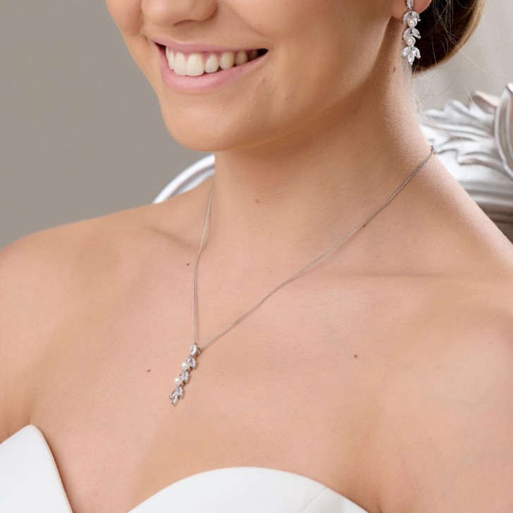 Amalia Silver Cubic Zirconia and Pearl Pendant Necklace