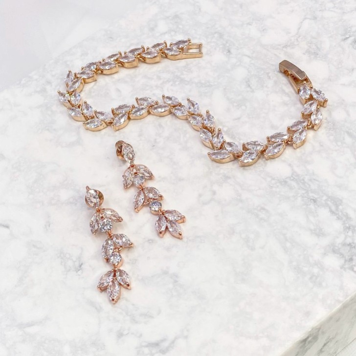 Amara Rose Gold Crystal Vine of Leaves Bracelet