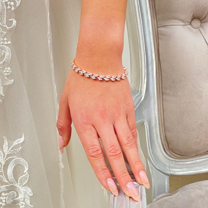 Amara Rose Gold Crystal Vine of Leaves Bracelet