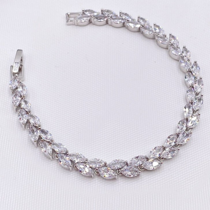 Amara Silver Crystal Vine of Leaves Bracelet